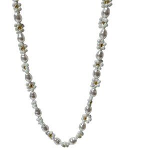 Elegant Faux Pearl Floral Beads Necklace Boho Retro Fashion Jewelry Women
